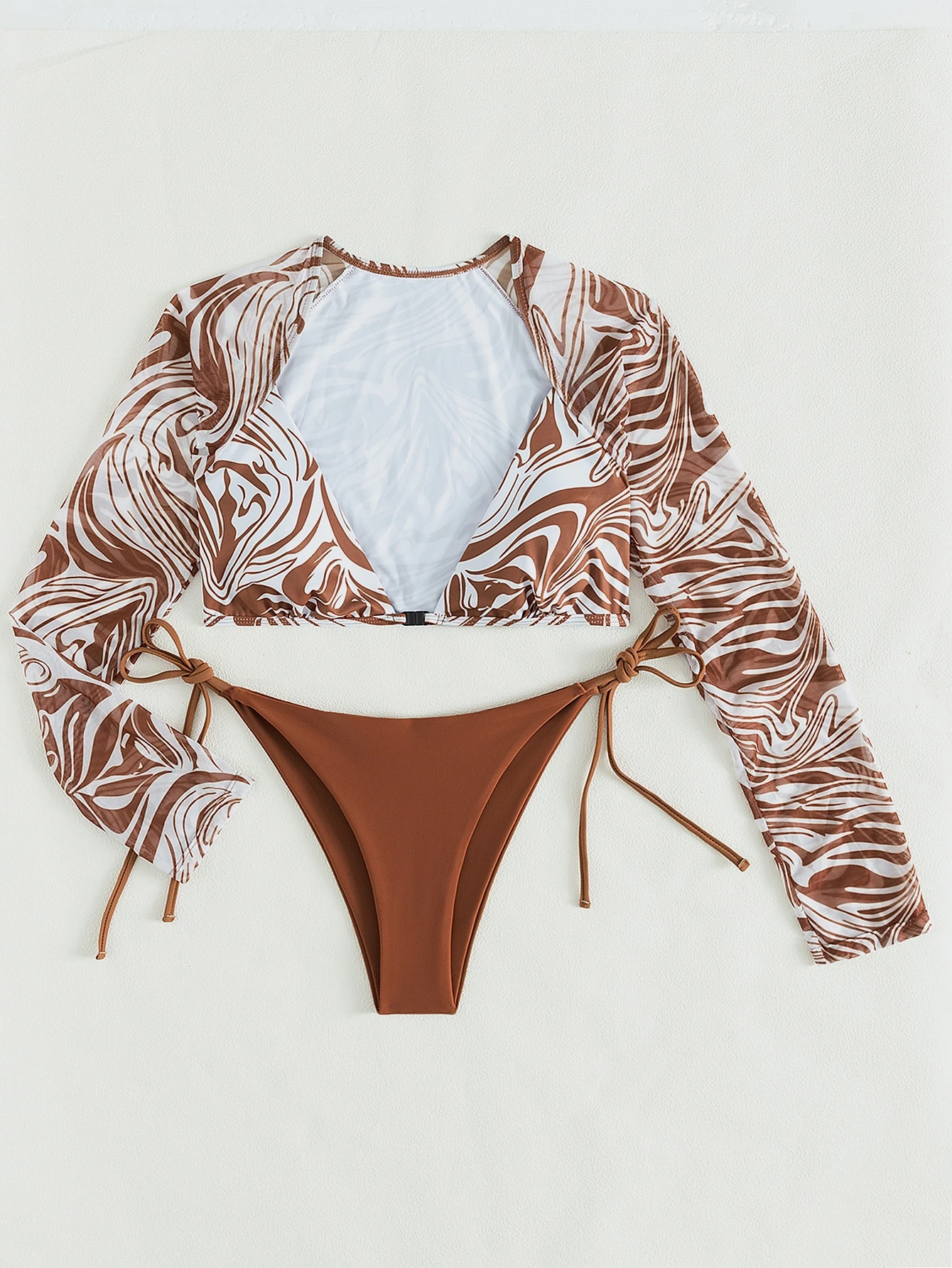 Swim SXY Conjunto de bikini de 2 piezas con parte superior de manga larga con detalle de copa y Botto - Imagen 3