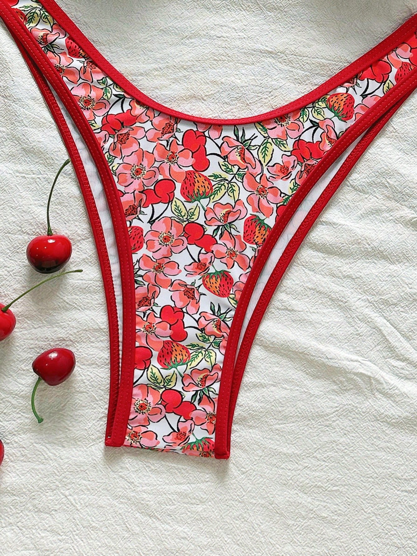 Swim SXY Conjuntos de playa de verano para mujeres: Bikini de 2 piezas con estampado de cerezas y fresas, con tirantes halter, en color rosa lindo - Imagen 7