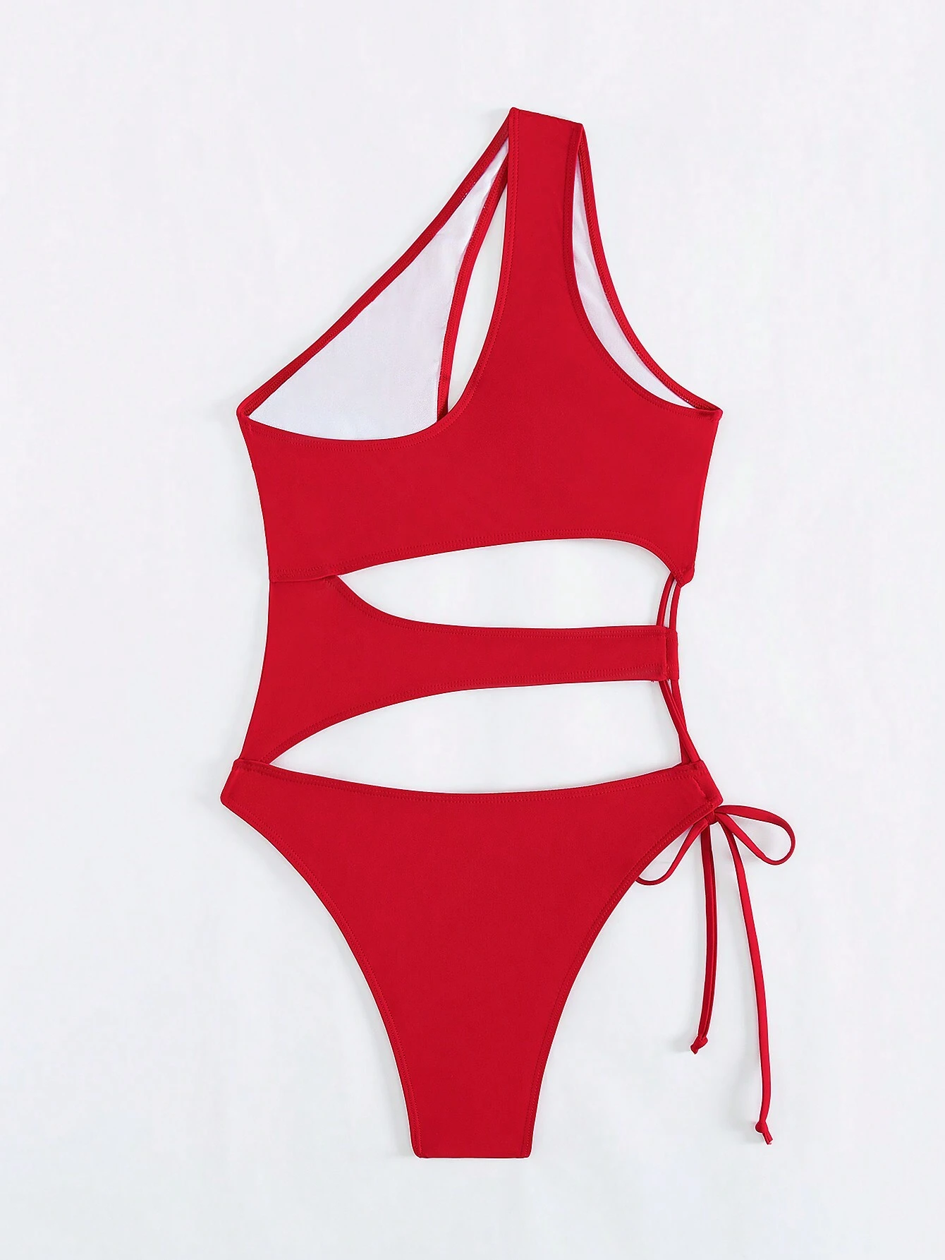 Traje de baño de un solo hombro con diseño recortado de unicolor, atuendo sexy de playa y vacaciones de verano para mujeres - Imagen 5