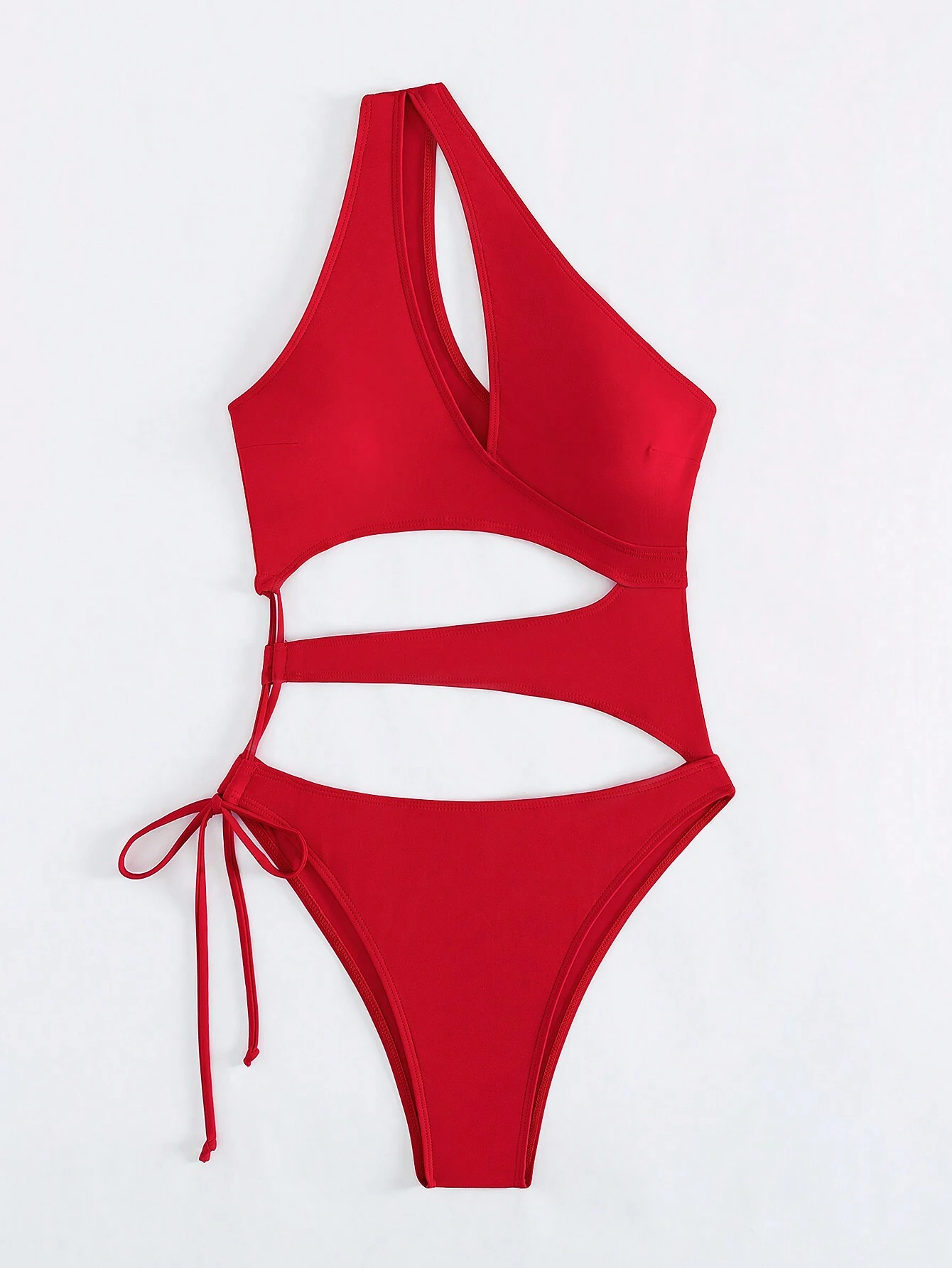 Traje de baño de un solo hombro con diseño recortado de unicolor, atuendo sexy de playa y vacaciones de verano para mujeres - Imagen 4