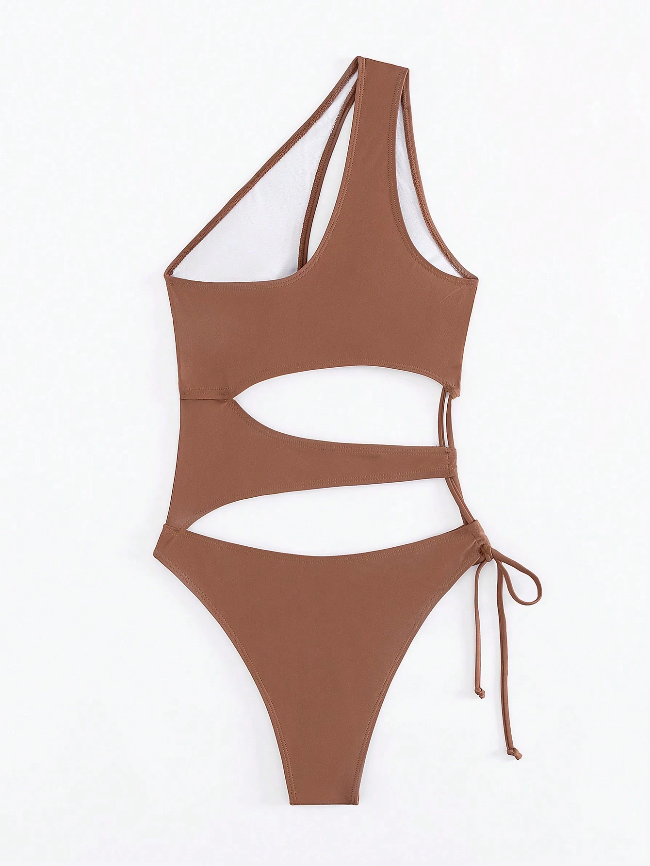 Traje de baño de una sola pieza con diseño de hombro descubierto, hueco y unicolor para vacaciones en la playa - Imagen 6