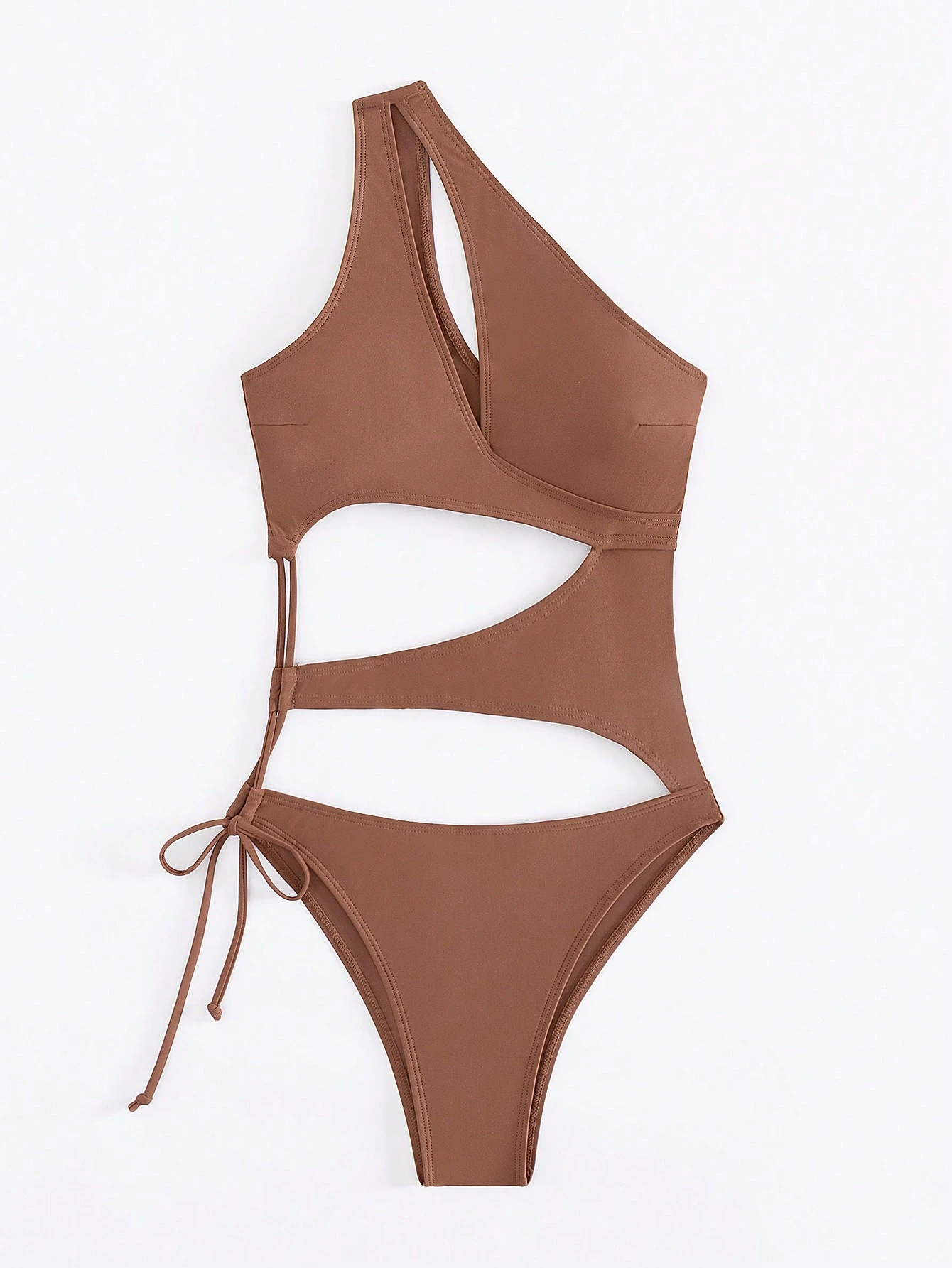 Traje de baño de una sola pieza con diseño de hombro descubierto, hueco y unicolor para vacaciones en la playa - Imagen 3