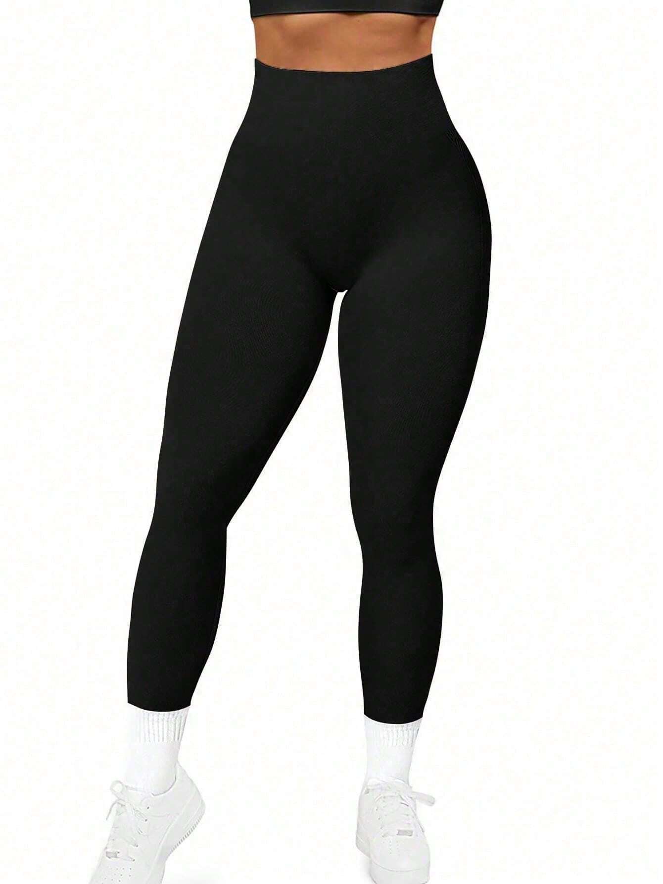 Yoga Basic Mallas deportivas sin costuras y elásticas de unicolor y talle alto (2pcs) - Imagen 2