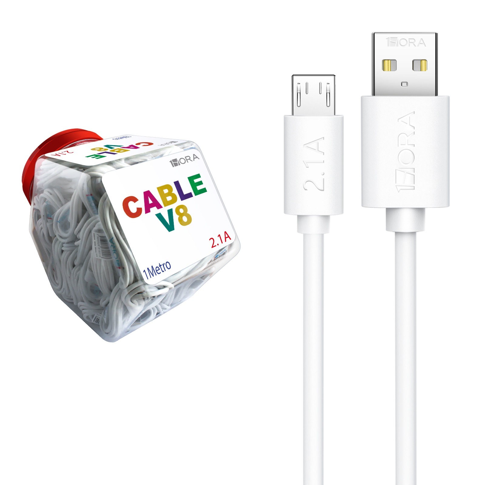 白.jpg Cable V8 2.1A Economic 1HORA CAB242 - Imagen 1