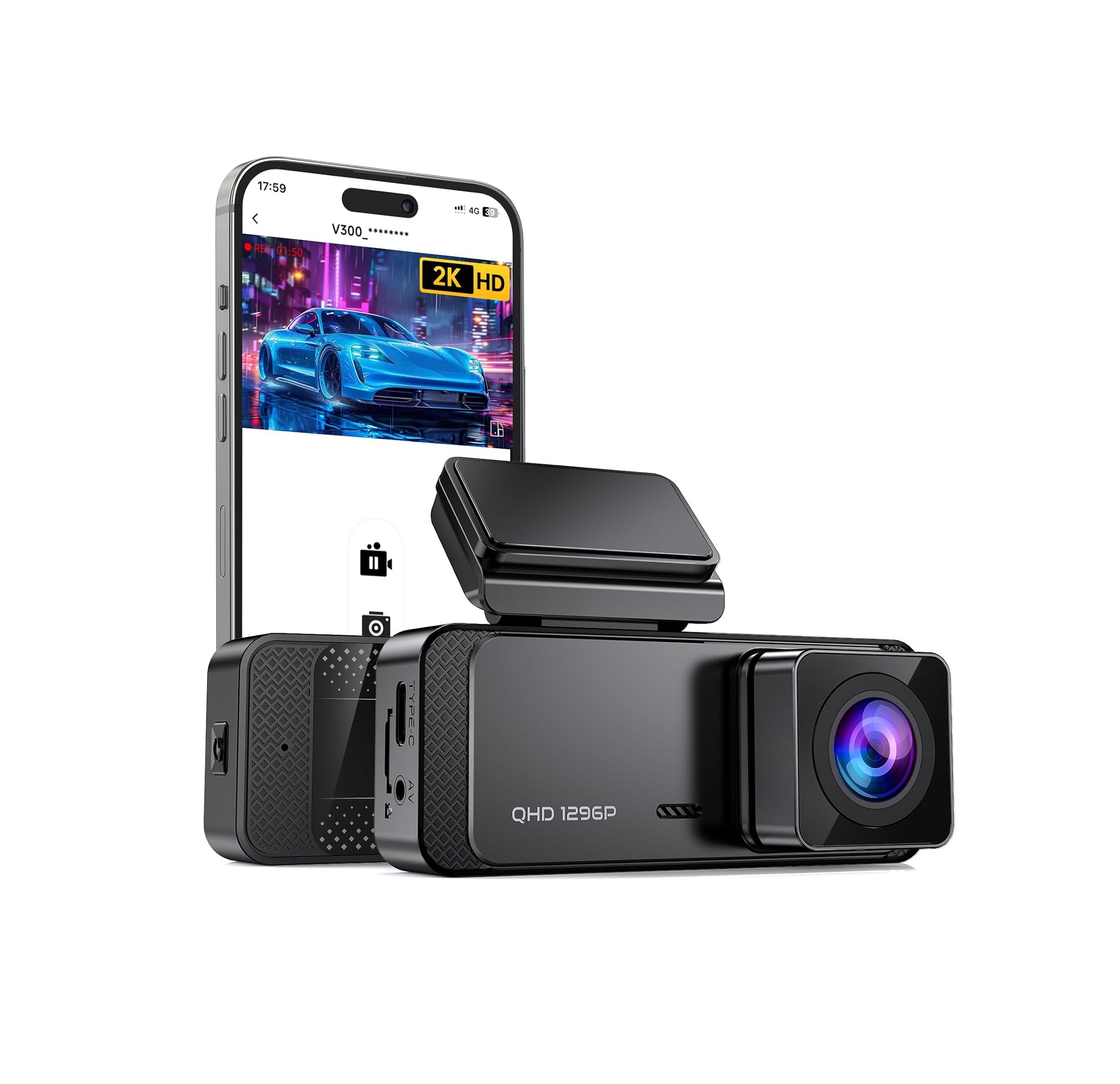 712vq9x2B9L._AC_SL1500_-1.jpg Cámara Dash Cam V300 Veement – 1296P HD, WiFi, Visión Nocturna - Imagen 1