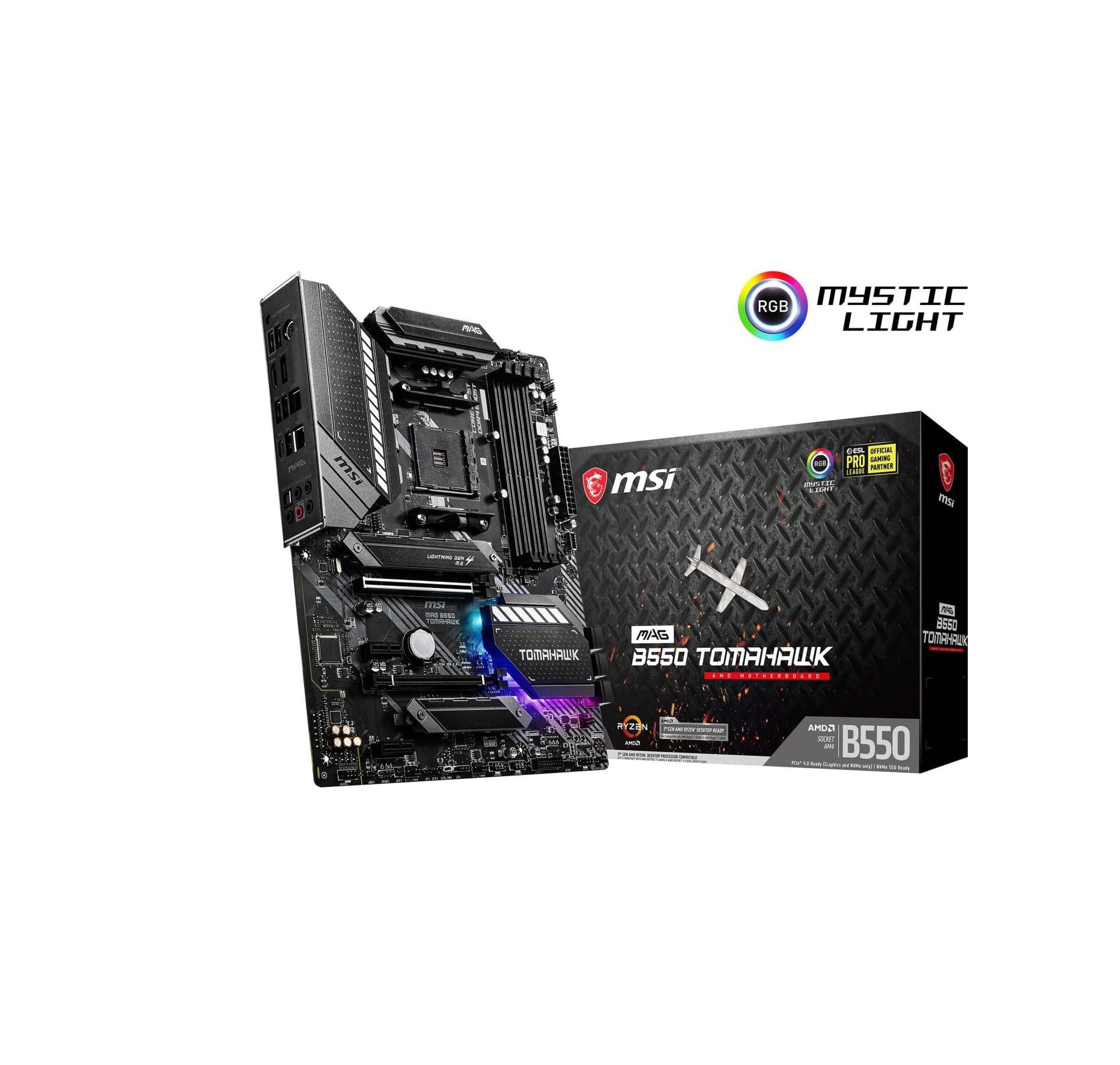 71CjZggJdpL._AC_SL1200_.jpg MSI MAG B550 Tomahawk – Placa Base Gaming ATX AM4, DDR4, PCIe 4.0, M.2, USB 3.2 Gen 2 - Imagen 1
