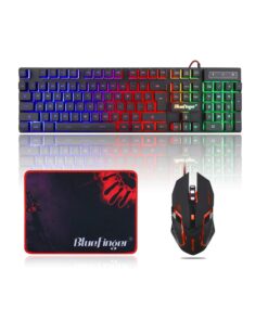 BlueFinger Combo Gamer RGB Teclado Retroiluminado + Mouse Gaming LED + Alfombrilla USB para PC y Laptop