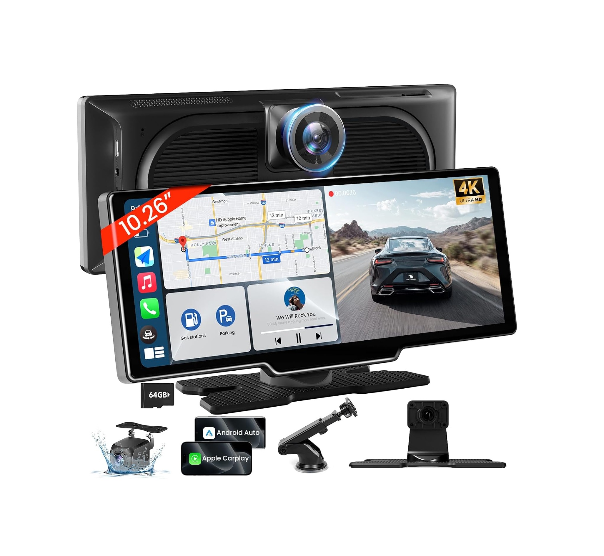 71gzgsh4TAL._AC_SL1500_-1.jpg Pantalla CarPlay Inalámbrica TECXERLLON 10.26” – Cámara 4K Frontal, Cámara de Reversa 1080P - Imagen 1