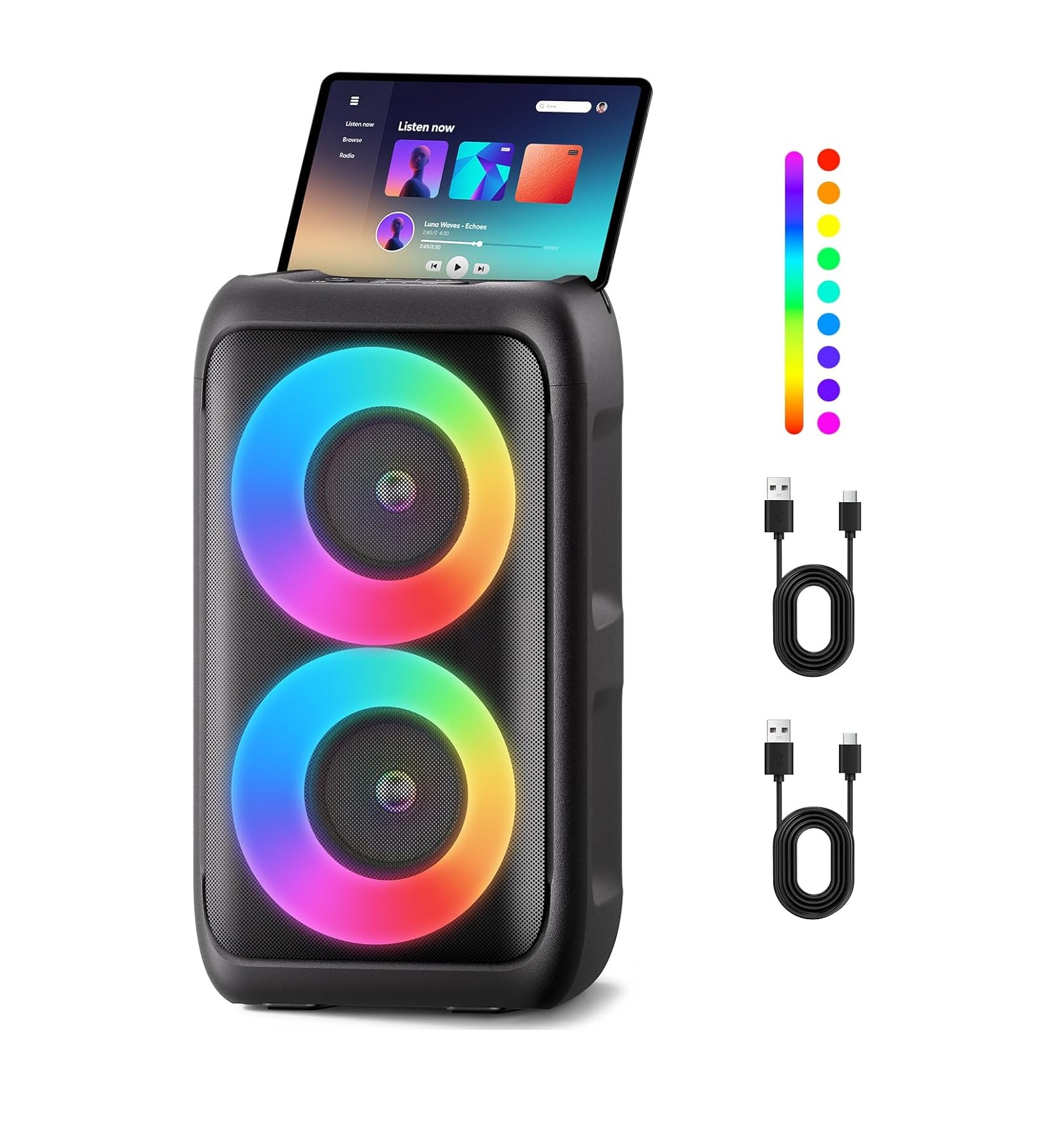 71jKnw6gAeL._AC_SL1500_.jpg PWBSLAI Altavoz Bluetooth Portátil con 2 Micrófonos Inalámbricos – Altavoz de Fiesta con Luces LED - Imagen 1