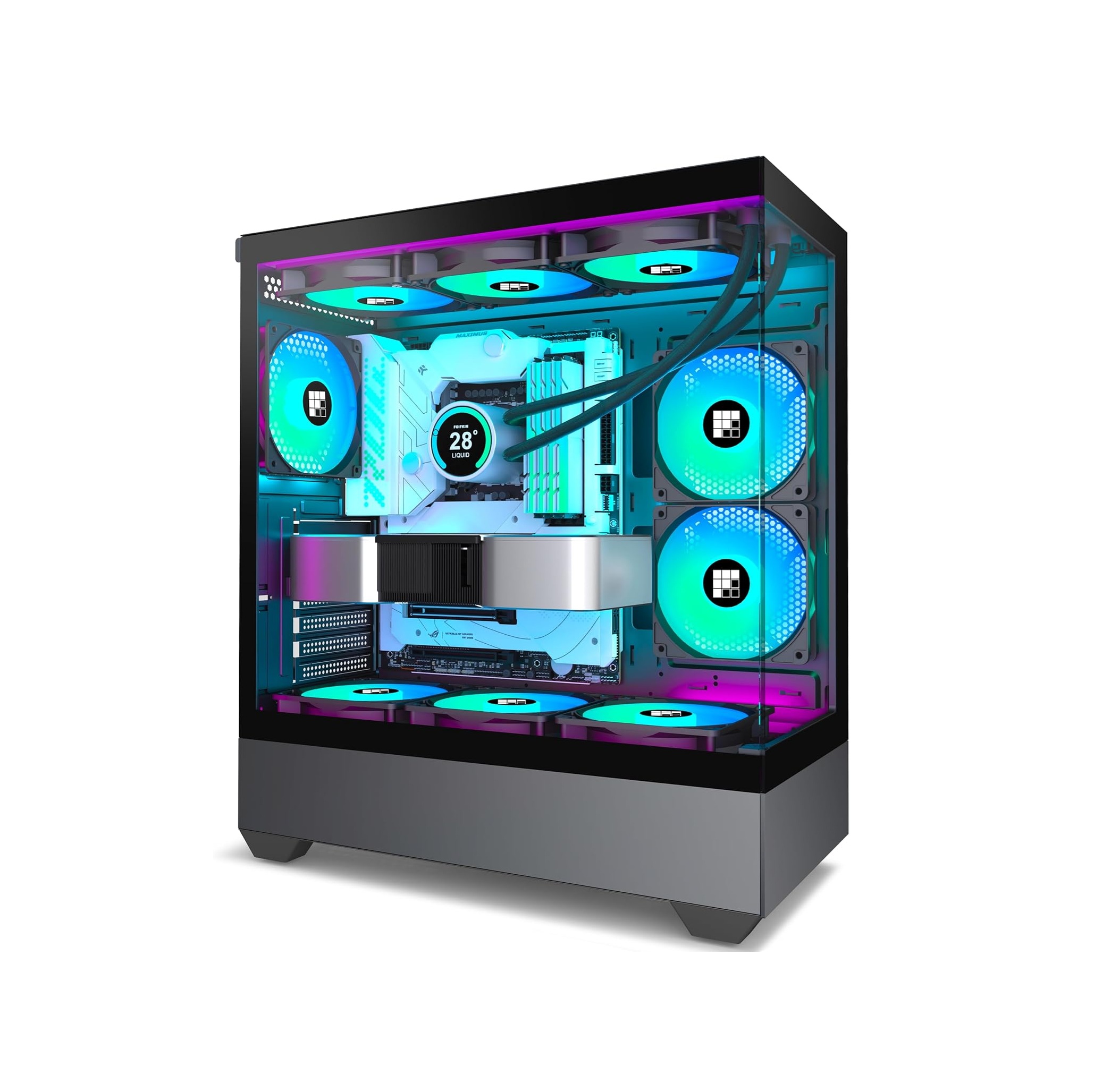 81IyJCb5cL._AC_SL1500_.jpg Chasis FOIFKIN ATX Media Torre – 6 Ventiladores ARGB PWM, Vidrio Templado, USB-C - Imagen 1
