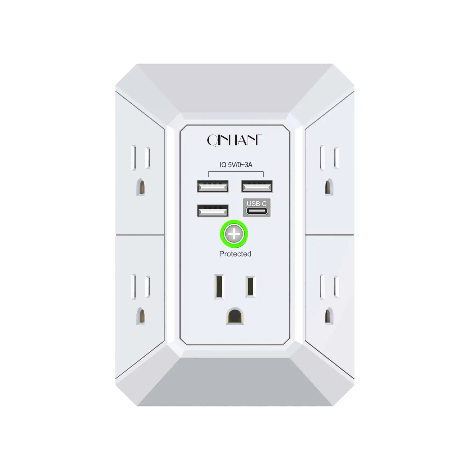 51lGPGOkjUL-1.webp QINLIANF - Cargador de pared, protector de sobretensiones, extensor de 5 tomas de corriente con 4 puertos de carga USB - Imagen 1