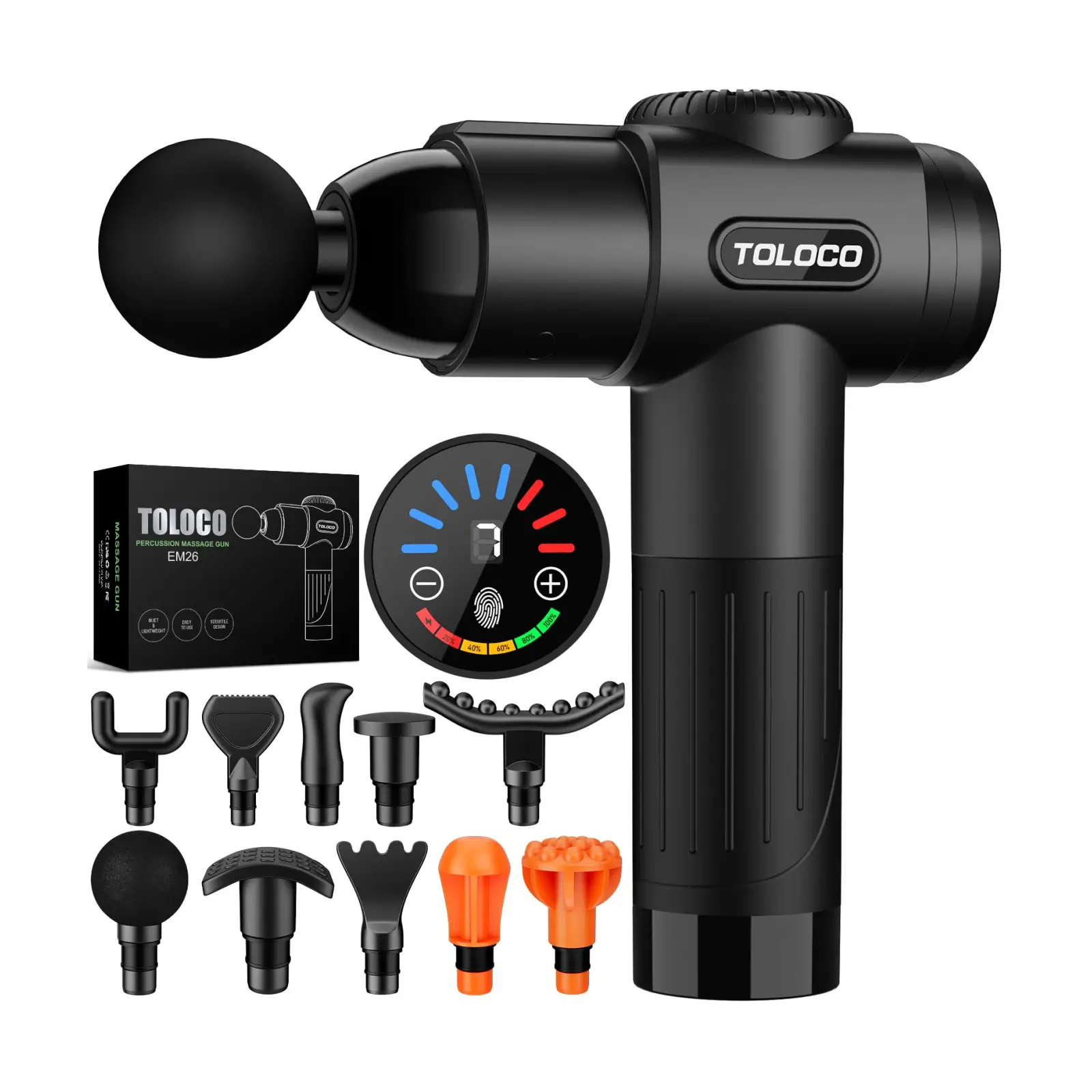 71Jot9nj6qL-1.webp Masajeador de percusión TOLOCO EM26 para tejido profundo con 10 cabezales - Imagen 1