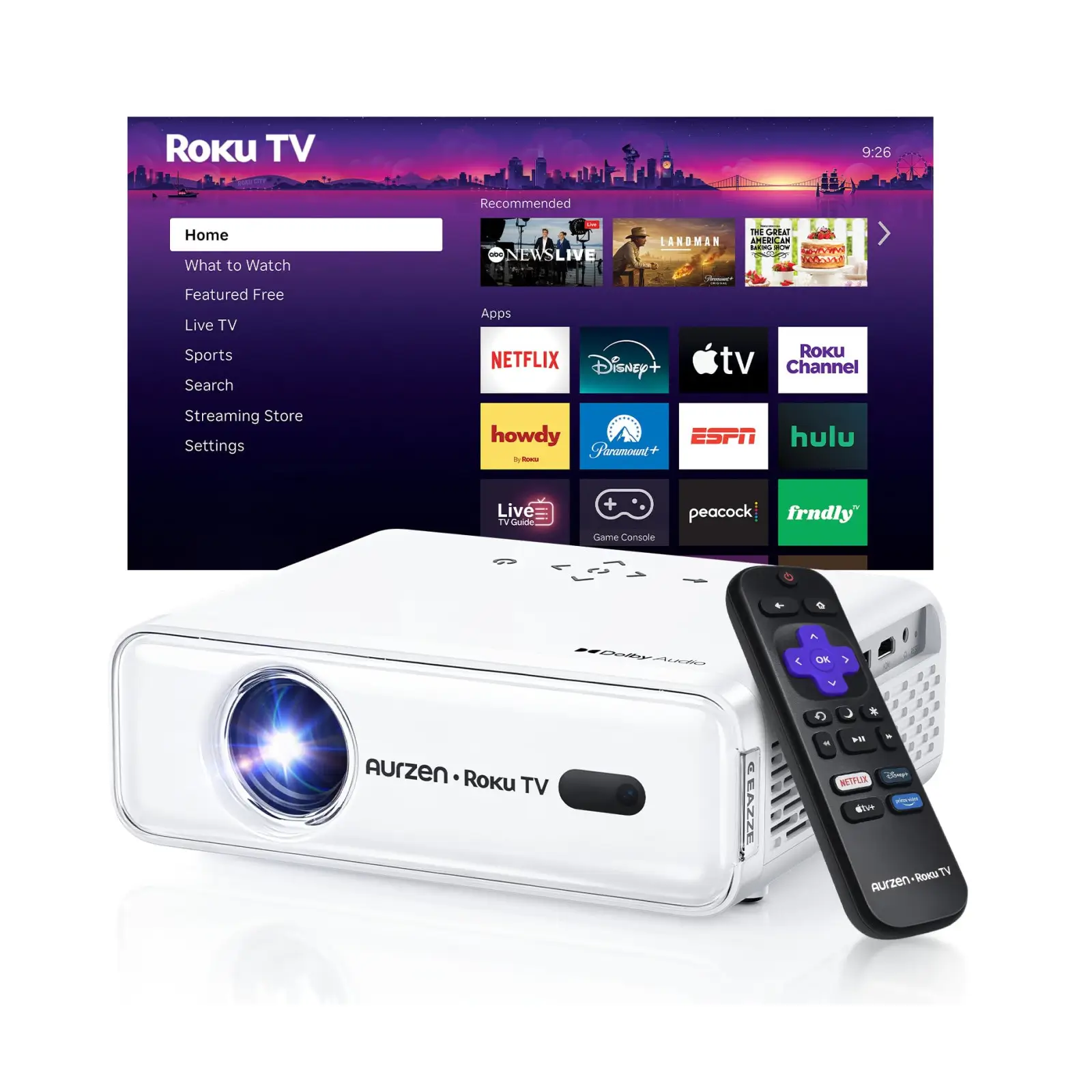 71M3XVYabdL-1.webp Proyector inteligente portátil Aurzen EAZZE D1R con Roku TV, WiFi y Bluetooth - Imagen 1