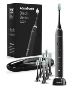 Cepillo de dientes eléctrico Aquasonic Black Series con 8 cabezales y estuche de viaje
