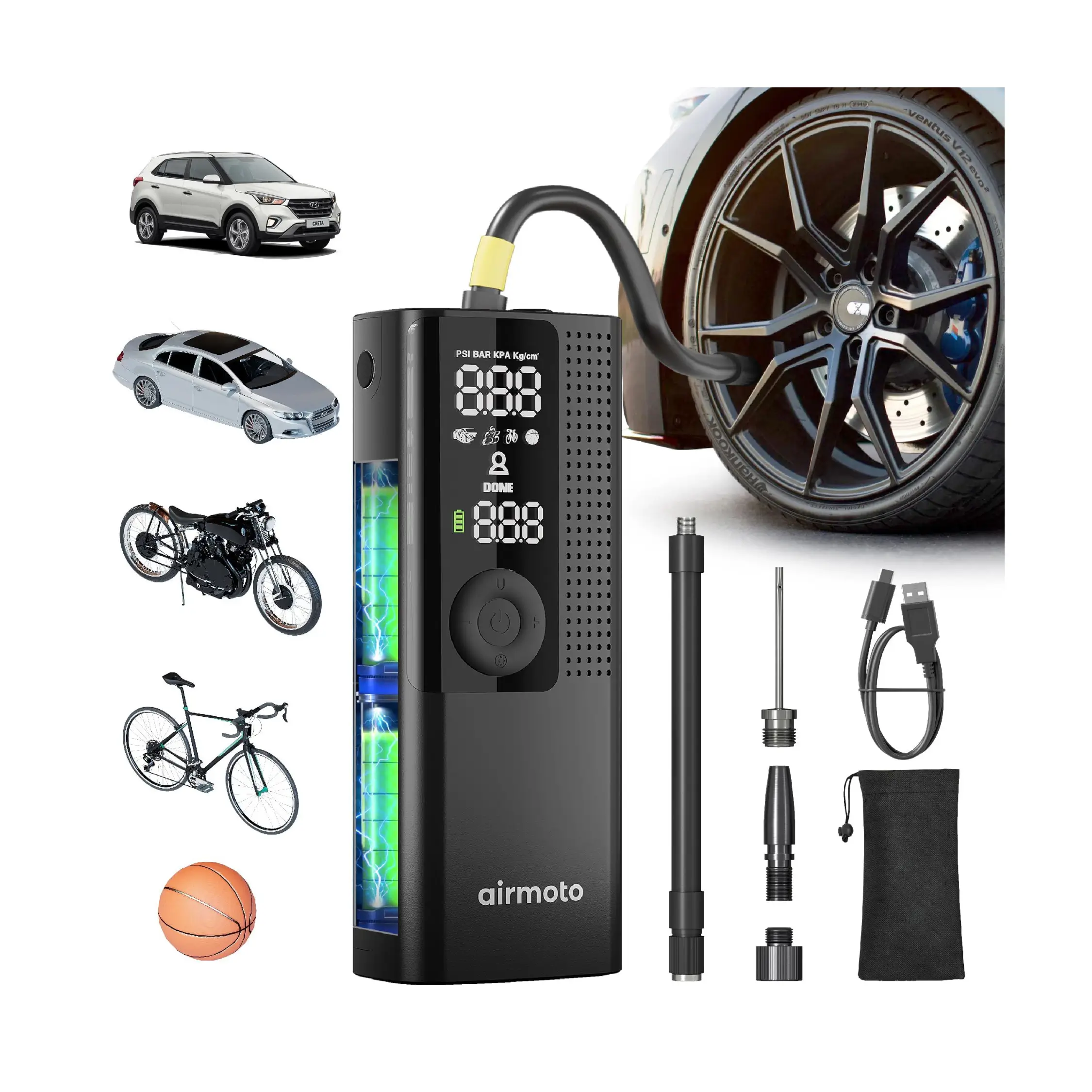81yeGmVV7KL-1.webp Inflador de neumáticos portátil Airmoto BP198 con manómetro digital, luz LED y apagado automático - Imagen 1